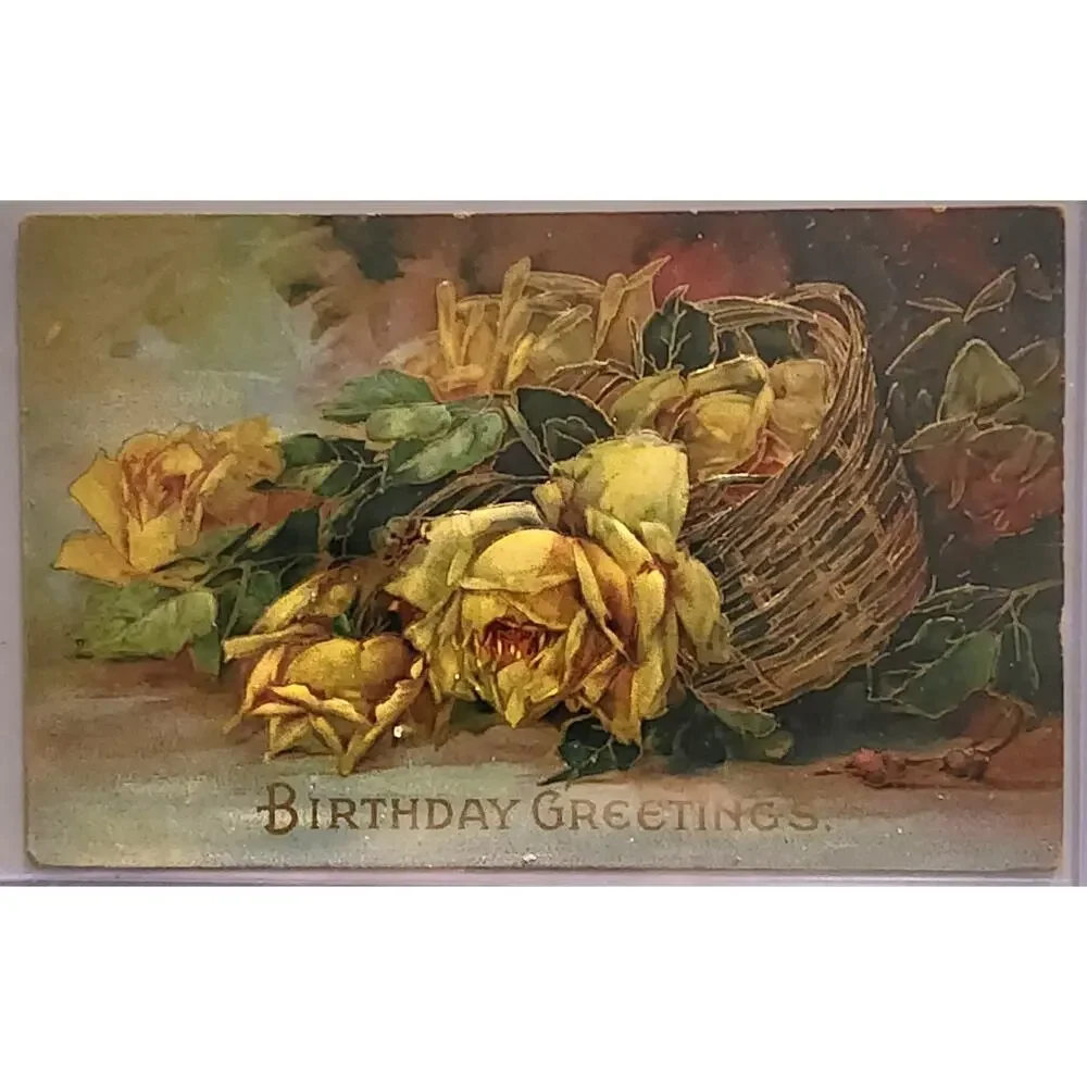 Lot Of Three Vintage Antique Embossed Postcards Flowers Birthday Congratulations